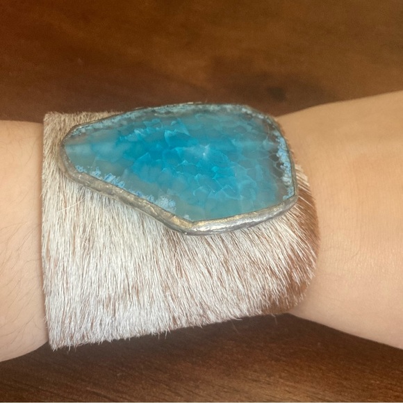 Handmade Hair in Hide Druzy Quartz Bracelet - Picture 9 of 11